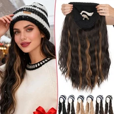 Short/Long Natural Knitted Hat Wig with Synthetic Hair Full Winter Wig for Women