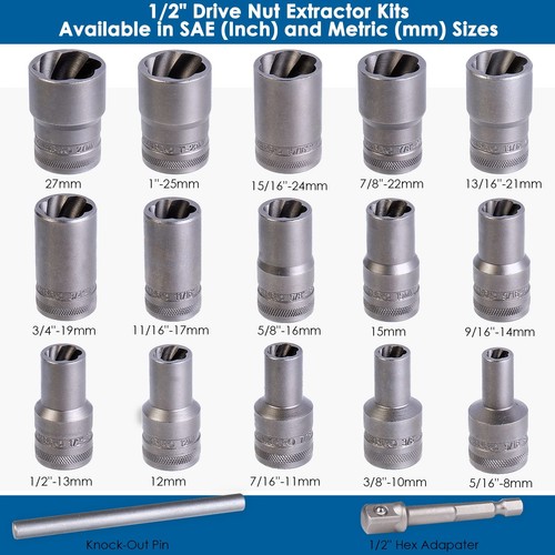Bolt Extractor Set,17 Piece Wheel Lock Removal Kit,Lug Nut Extractor Set 1/2 ... - Picture 3 of 6