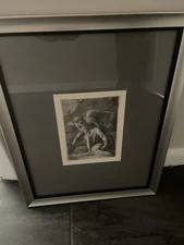 Antique Engraving Raphael Sadeler “Angel Lifting Man” Matted & Framed