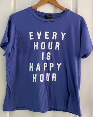 WILDFOX  T-SHIRT SIZE LARGE '' Every Hour is Happy Hour' Blue GRAPHIC WOMENS