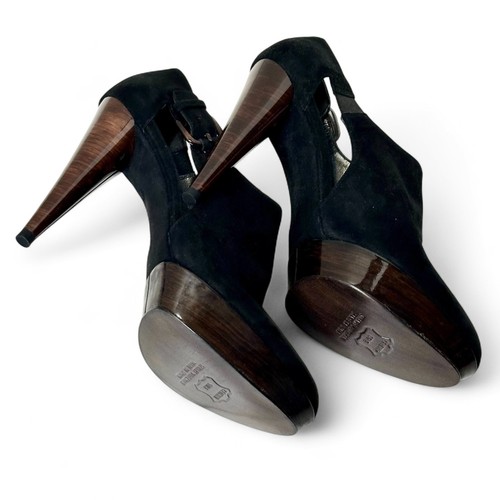 Stuart Weitzman Black Suede Platform Heels Pumps Size 6 Buckle Strap Glam NWOT - Picture 4 of 13