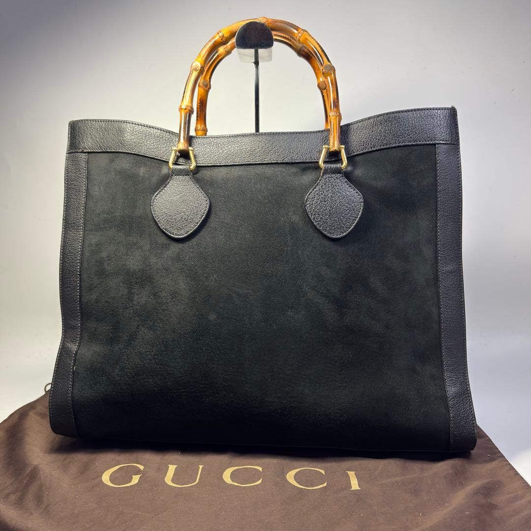 GUCCI Diana Bamboo Tote Hand Bag Magnetic Leather Suede Black Vinatge From Japan thumbnail 18
