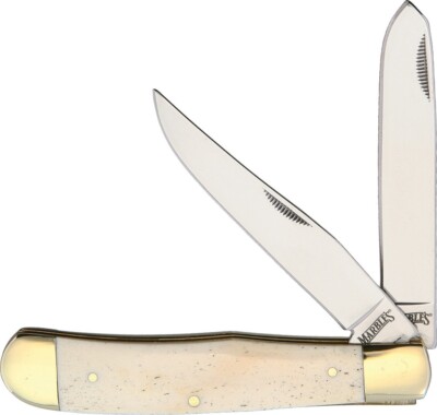 Marbles Trapper Pocket Knife Stainless Steel Blades White Smooth Bone Handle