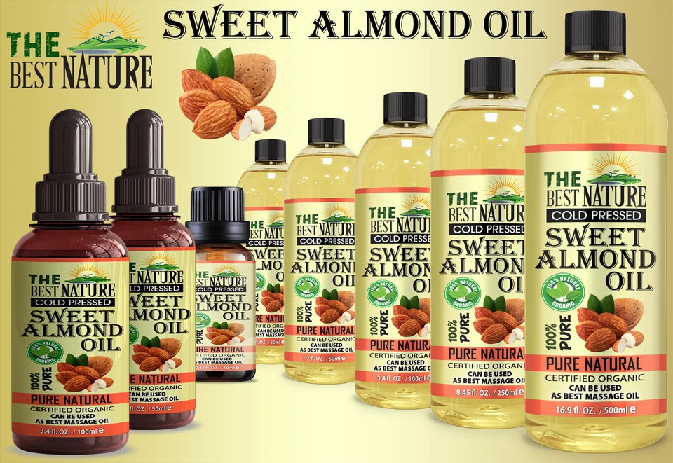 THE BEST NATURE Sweet Almond Oil Organic Cold Pressed Ideal for Massage Skin & Haircare DIY