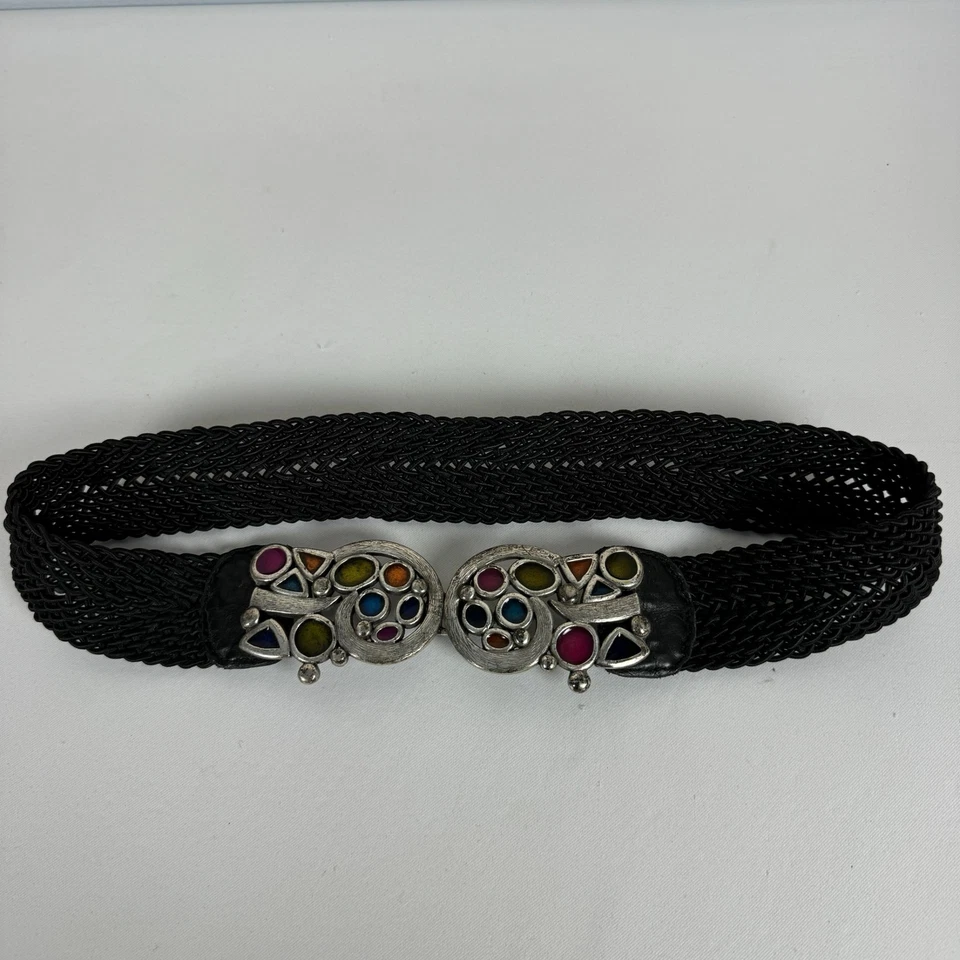 Chico's 弹力腰带多色上釉扣 20 世纪 70 年代波西米亚时尚配件 — 第 2/4 张图片