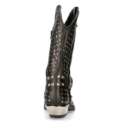 NEW ROCK M-7928-S1 WESTERN COWBOY BOOTS Black Leather Heavy Biker SILVER STUDS - Picture 6 of 9