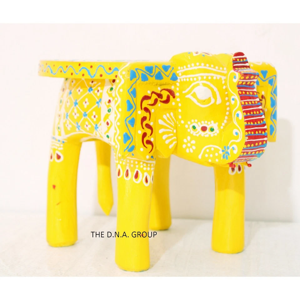 8 " Wooden Handpainted Elephant stool Indien Handmade Decorative Side kids stool - Image 2 of 4