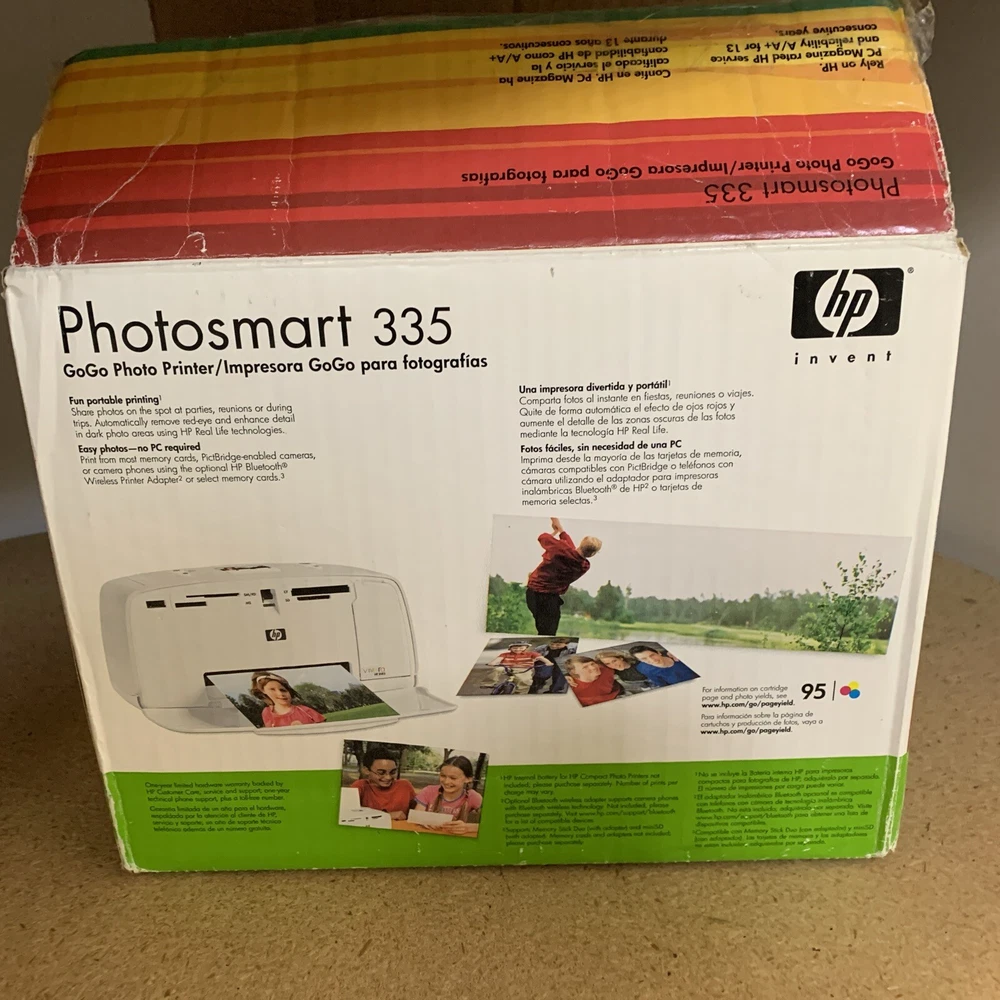 HP PHOTOSMART 335xi GoGo PHOTO PRINTER w/ HP USB CABLE & (2) HP PHOTO PAPER