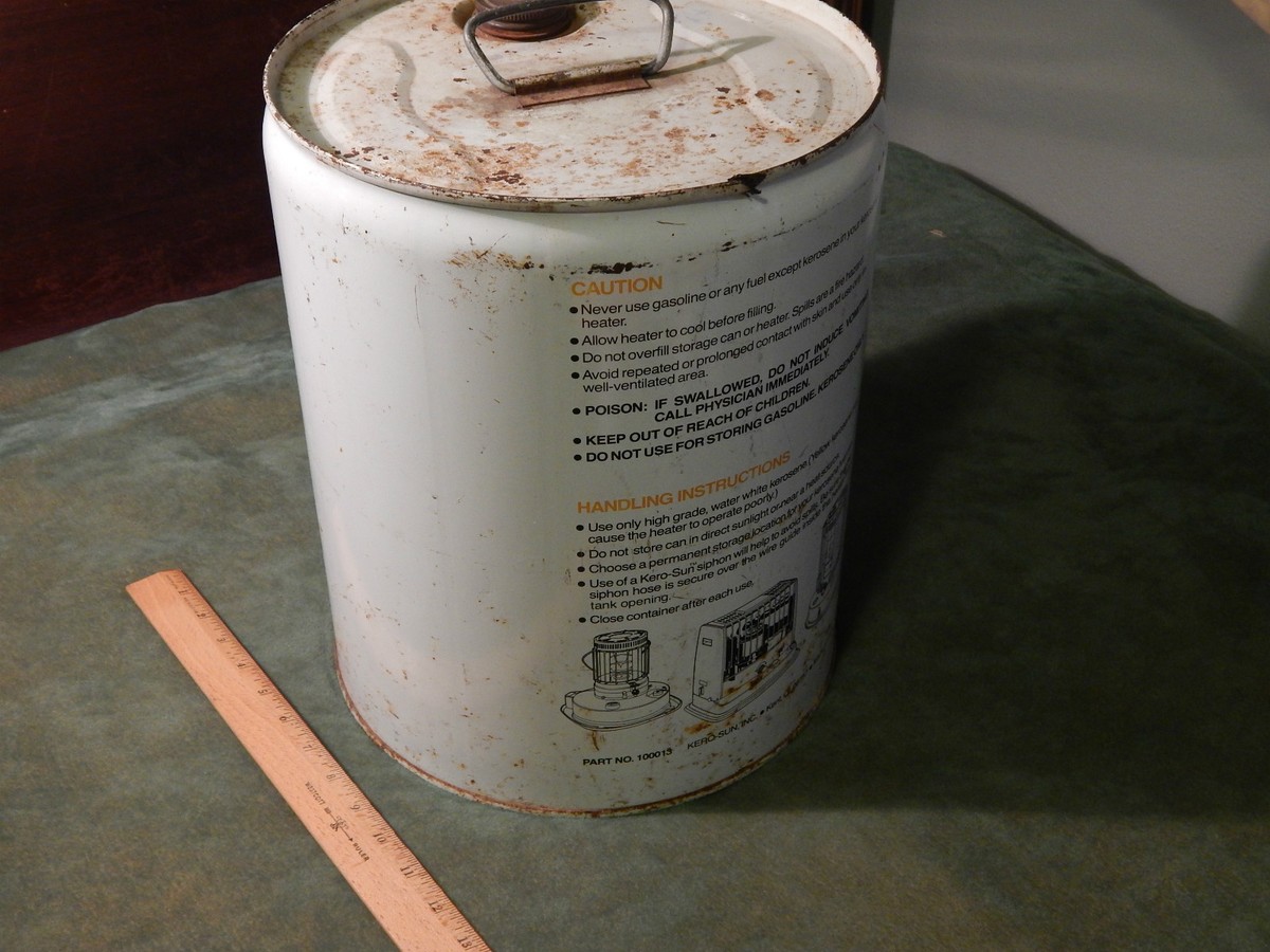 Vintage Kerosene (5 Gal.) Gas_Oil Container Can w/ Lid (KERO-SUN