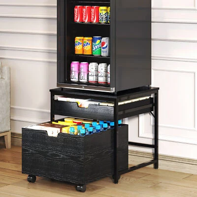 TC-HOMENY Mini Fridge Stand with Drawer Beverage Cooler Refrigerator Stand Table