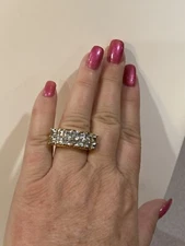 Bold Gold Vermeil Sterling Princess Cut Aquamarine Euro Shank Ring