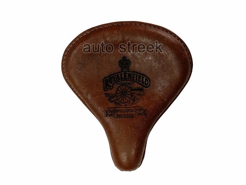 Fit For Royal Enfield Classic 350 500 Engraved Leather Front Seat Brown - Picture 3 of 6