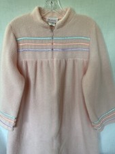 Vintage Danville Pink Robe Size M Zipper Front Ribbon Trim Teal Orange Lavender