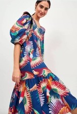Anthropologie Farm Rio Toucan Printed Cotton Midi Dress Size XS Tiered Peasant