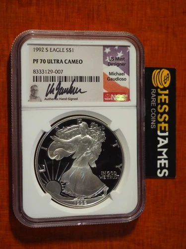 1992 S PROOF SILVER EAGLE NGC PF70 ULTRA CAMEO MICHAEL GAUDIOSO SIGNED POP 5!