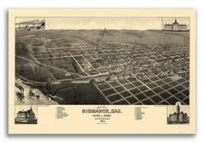 Bismarck North Dakota 1883 Historic Panoramic Town Map - 24x36