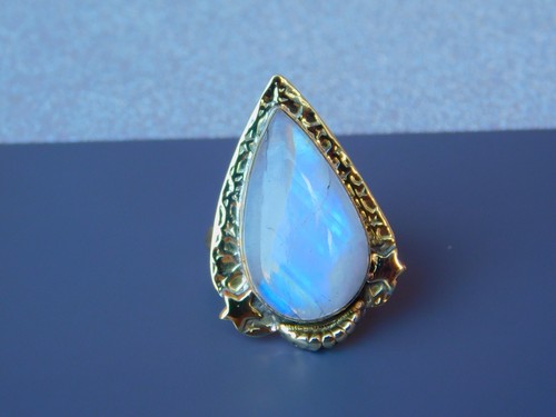Moonstone Brass Statement Ring Handmade Antique Inspired Tribal Boho Jewelry - Picture 10 of 10