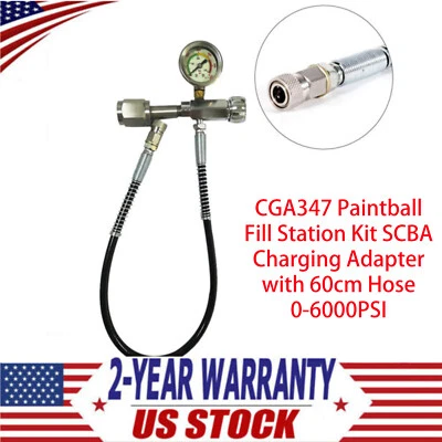 TBVECHI CGA347 Paintball Fill Station Kit SCBA Charging Adapter with 60cm Hose 0-6000PSI