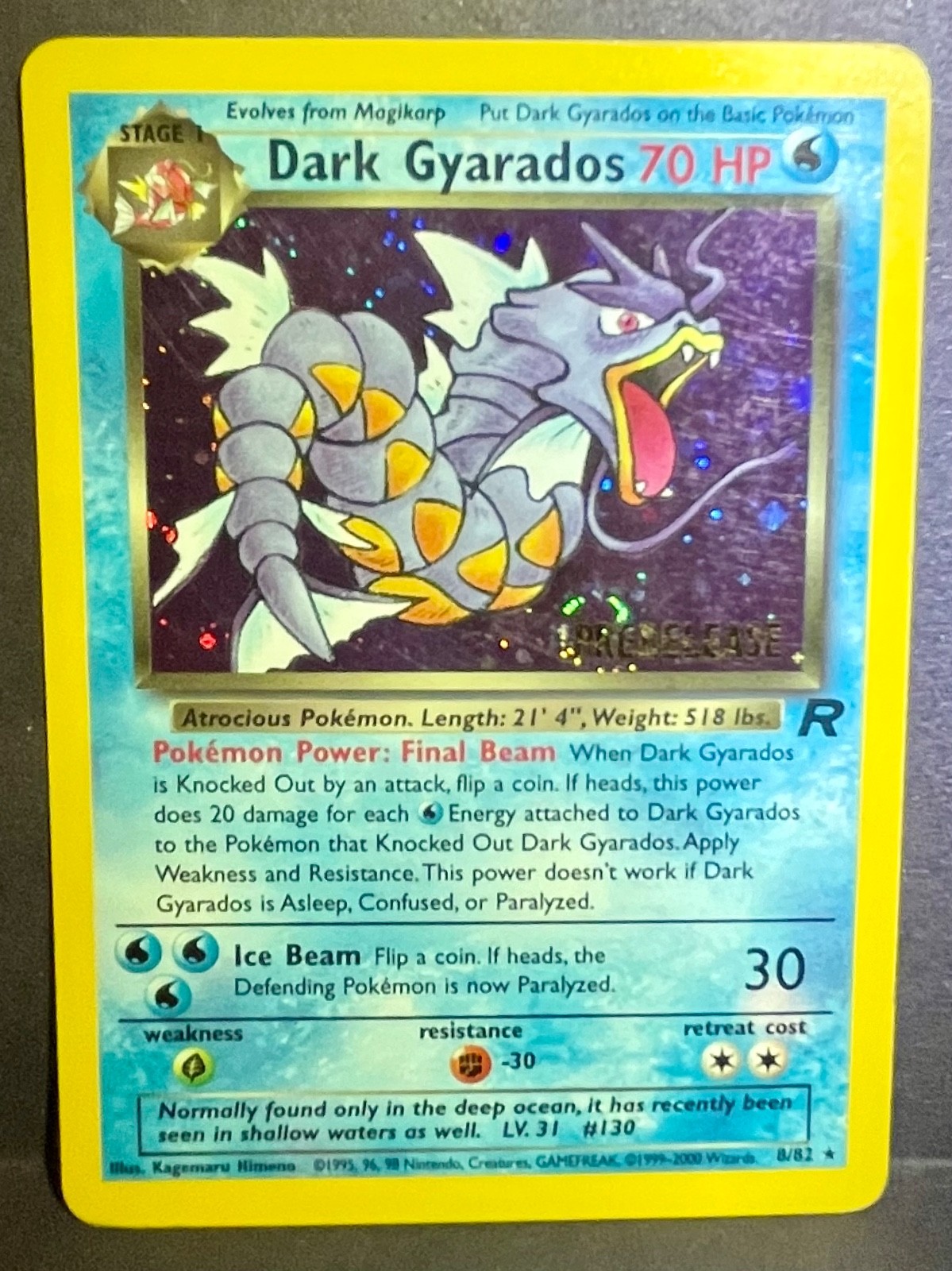 Dark Gyarados Holo Swirl 🌀 Prerelease 1999 Team Rocket Set Pokemon Card Raw MP