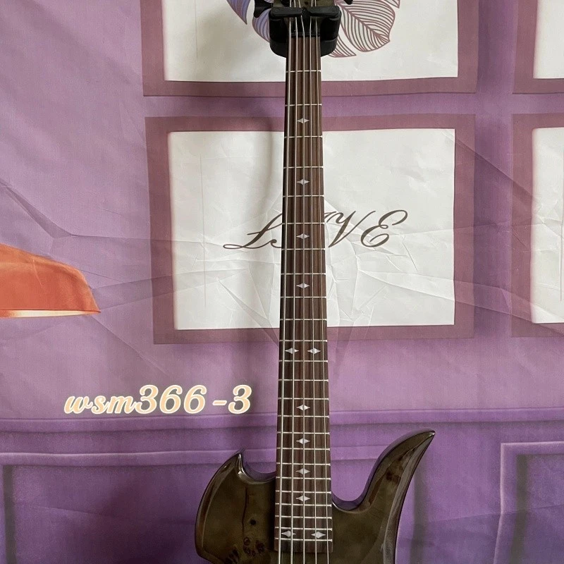 USA 5-String BC Electric Bass Guitars Black Hardware Gray Burl Maple Top Veneer - Image 4 of 4