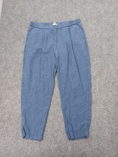 Eileen Fisher Pants Womens Medium Blue Linen Pleated Pull On Ankle Pockets