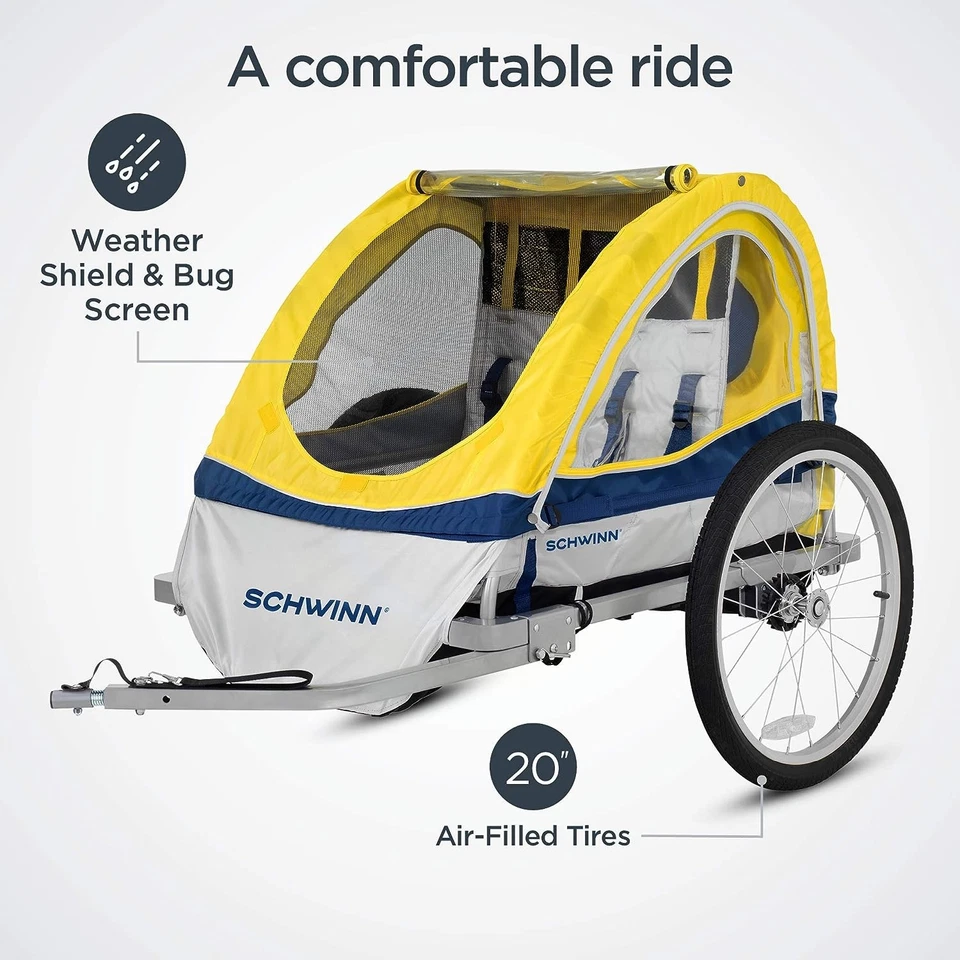 Remolque doble para bicicletas Schwinn 13-SC677AZ Echo ruedas de 16-20 pulgadas - amarillo Foto 3 de 4