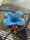 Vintage MCM Alfredo Barbini Murano Art Glass Bowl Ashtray Blue & Brown