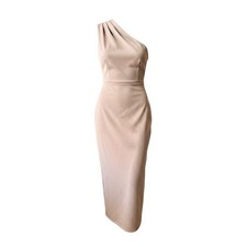 ASOS One Shoulder Midi Dress Rose Champagne Formal Wedding Guest Size 12