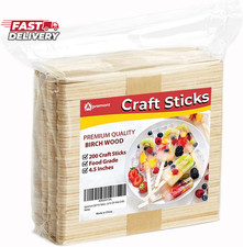 200 Pcs Natural Wooden Food Grade Craft Sticks - Ice Cream Stick - Popsicle - 4.