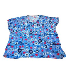 Dickies Floral Heart Scrub Top Womens Blue Print Nurse Medical