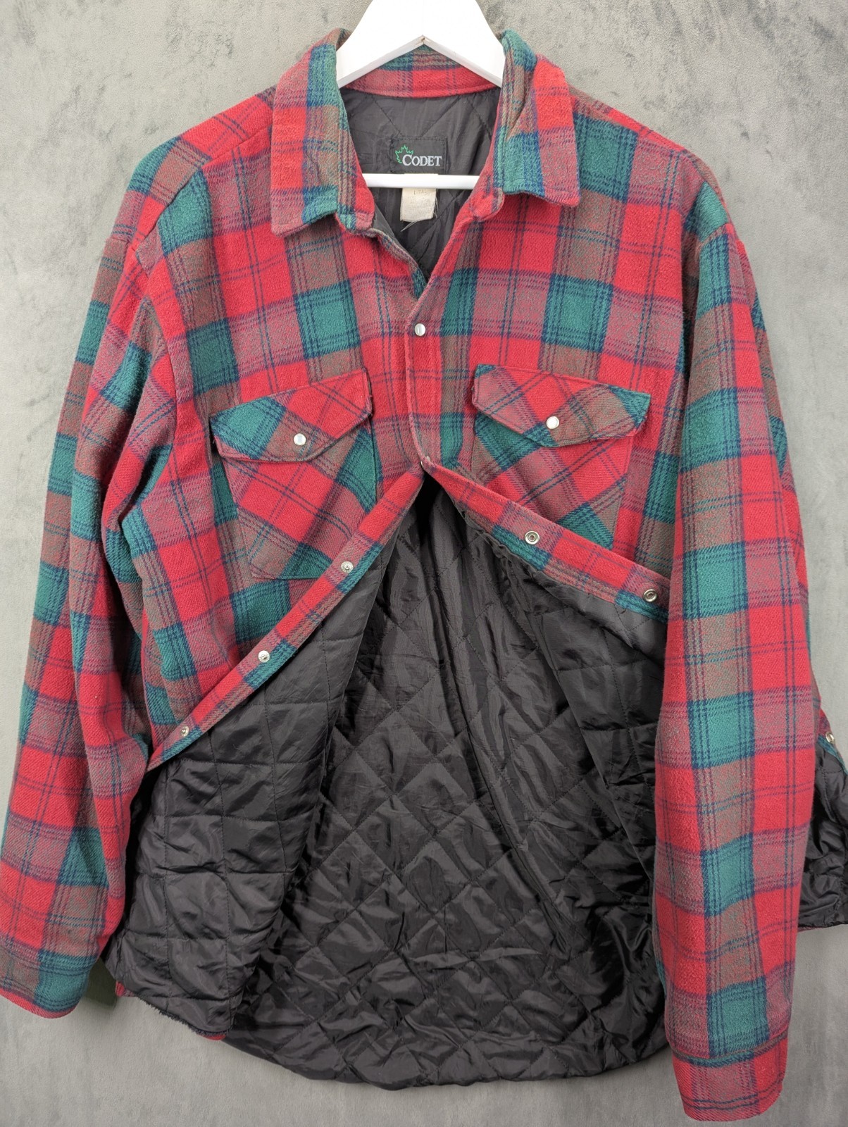 Vintage Codet Lumberjack Shirt Jacket  Size Large Relaxed Tall Long Flannel USA image 3