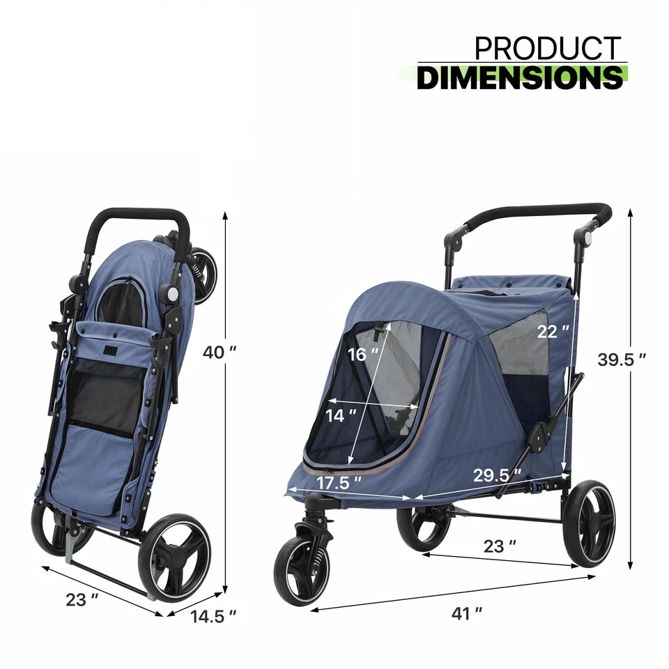 Folding Dog Stroller Blue Portable Pet Travel Carrier Cart w/Foot Activated Lock - Image 3 of 4
