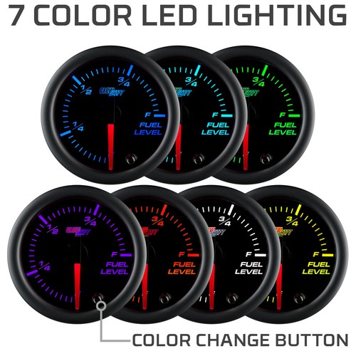 GlowShift 52mm Black 7 Color LED Adjustable Fuel Level Gauge - Picture 4 of 6