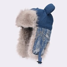 Femme Hiver Chaud Sequin Chapeau Trappeur Mignon Oreille Rabat Faux Fourrue Jean