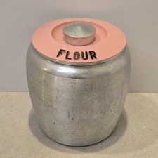 Vintage Pink 1950s Flour Kromex Spun Aluminum Canister w/Lid Mid Century MCM