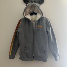 L.L. Bean Full Zip Hoodie Boys Girls L 14-16 Gray Sherpa Retro Rainbow Stripe