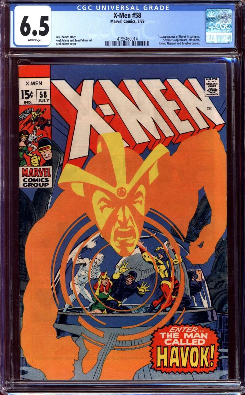 X-MEN #58 CGC 6.5 WHITE PAGES // 1ST APP OF HAVOK IN COSTUME MARVEL 1969