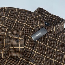 NEW EXPRESS Mens Brown Tan Plaid Button Down Long Sleeve Shirt Medium