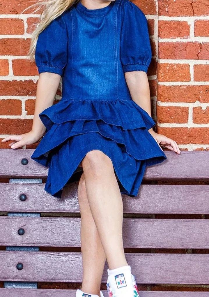 R$66 Habitual Kids Denim Drop Waist Ruffle Tiered Dress Size 16 NEW