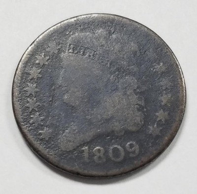 1809 Half Cent | 1/2 cent | Copper Half Cent | Philadelphia | vg detail porous
