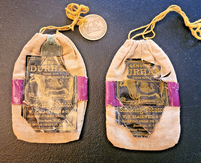 Vintage Lot 2 Bull Durham Smoking Tobacco Collectable Pouch Bag w Tag  Cigarette