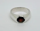 Vintage Sterling Silver Garnet Solitaire Chunky Band Ring Size Q