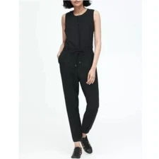 Banana Republic Women's Black Sleeveless Button Up Tie Waist Jumpsuit. Size 14