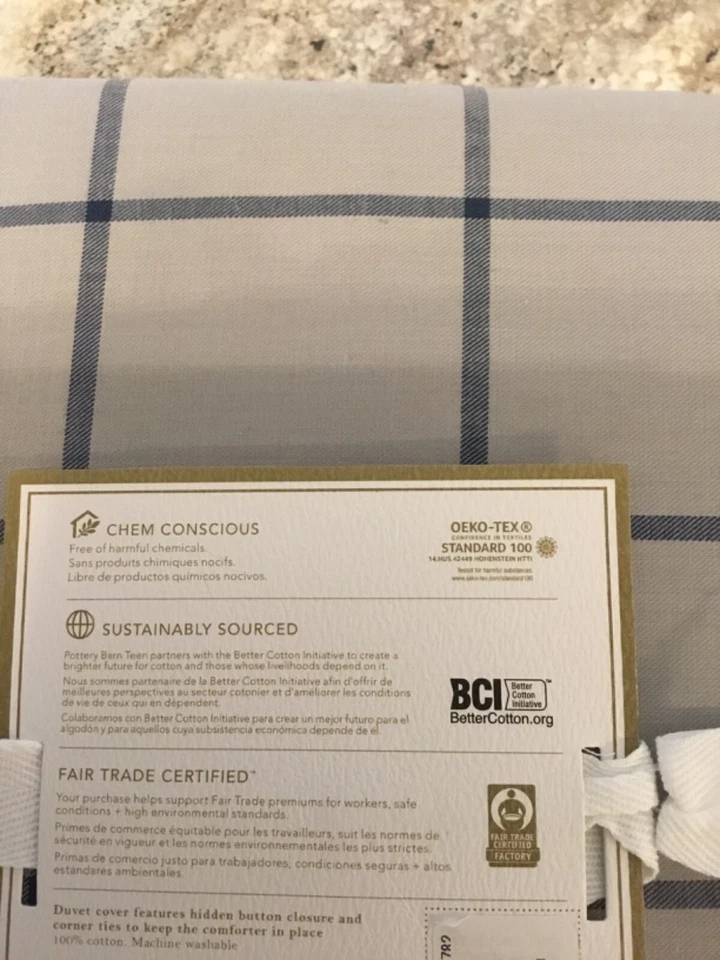 Funda nórdica Pottery Barn Teen Baxter a cuadros - completa/queen - gris/azul marino - nueva con etiquetas Foto 2 de 2