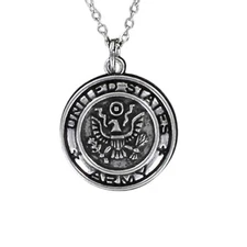 ARMY NECKLACE on Chain or Charm Only Pewter USA Military Emblem Round Service