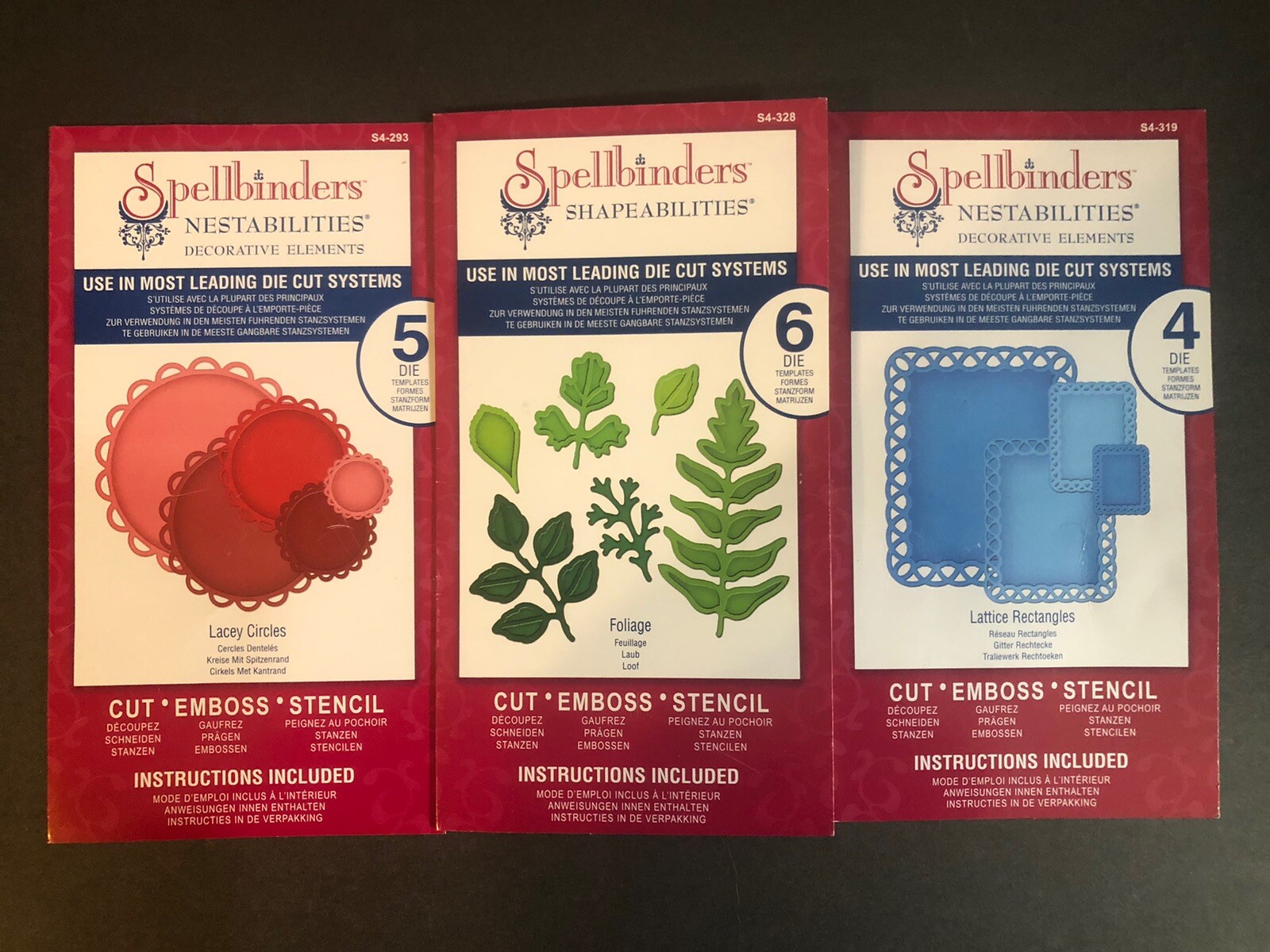 Lot of 6 Pkgs Spellbinders Metal Die Cuts Shapeabilities Nestabilities