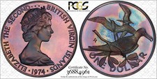NQC 1974-FM $1 British Virgin Islands KM-6a PR 68 DCAM (Tone Colors)