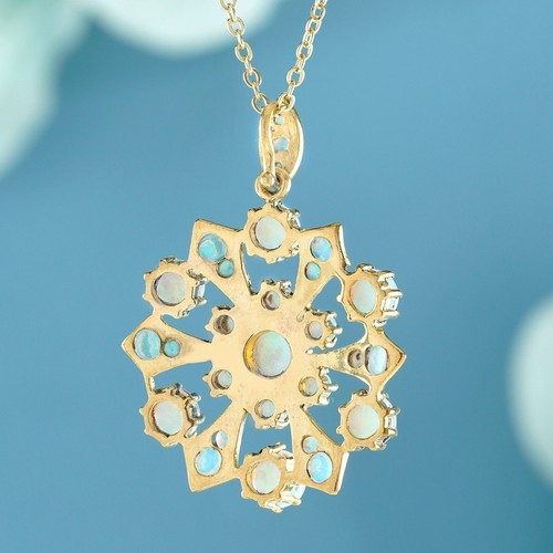 9K Yellow Gold Natural Opal Vintage Style Bloom Pendant - Picture 3 of 6