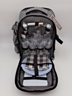Picnic Backpack set for with Blanket (Gray) Wine Picnic Basket Bag Travel