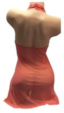 FREDERICK  S OF HOLLYWOOD Coral Silky Sheer Lace Trim Nylon Nightie Nightgown S